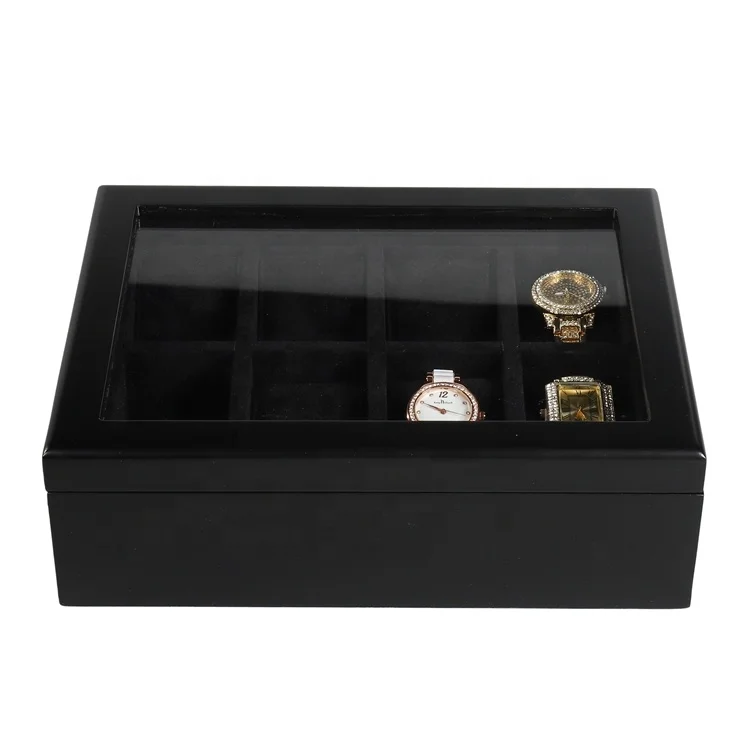 Factory Wholesale Wooden 8-Slot Watch Box Removable Watch Pillow Watch Display Case with Large Glass Lid