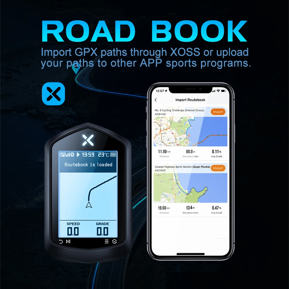 XOSS NAV Bike Computer Wireless Cycling GPS Speedometer Map Navigation Waterproof Bluetooth ANT+ Cadence Speed 2.4' HD Screen