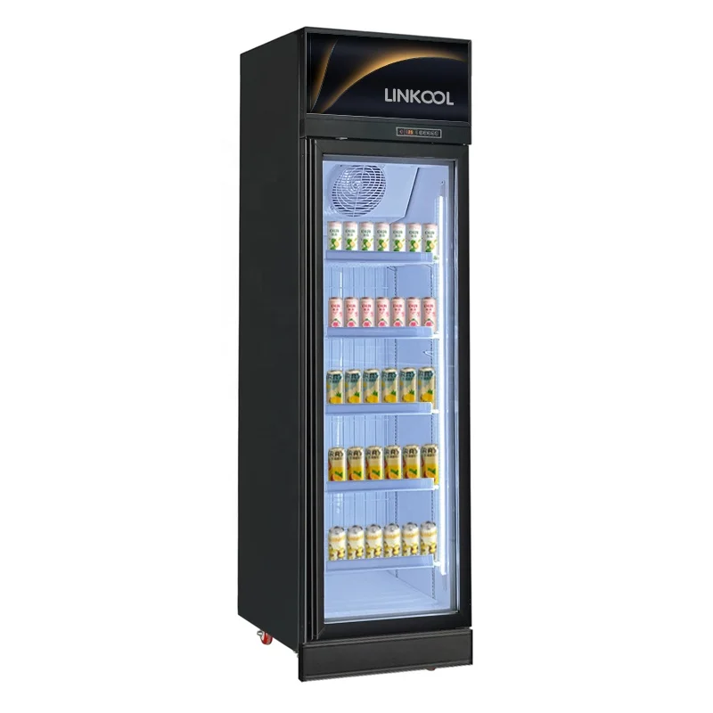 400L Small Refrigerator Single Glass Door Chiller Beer Drinks Showcase Display Vertical Cabinet Fridge Refrigerator  For Retail