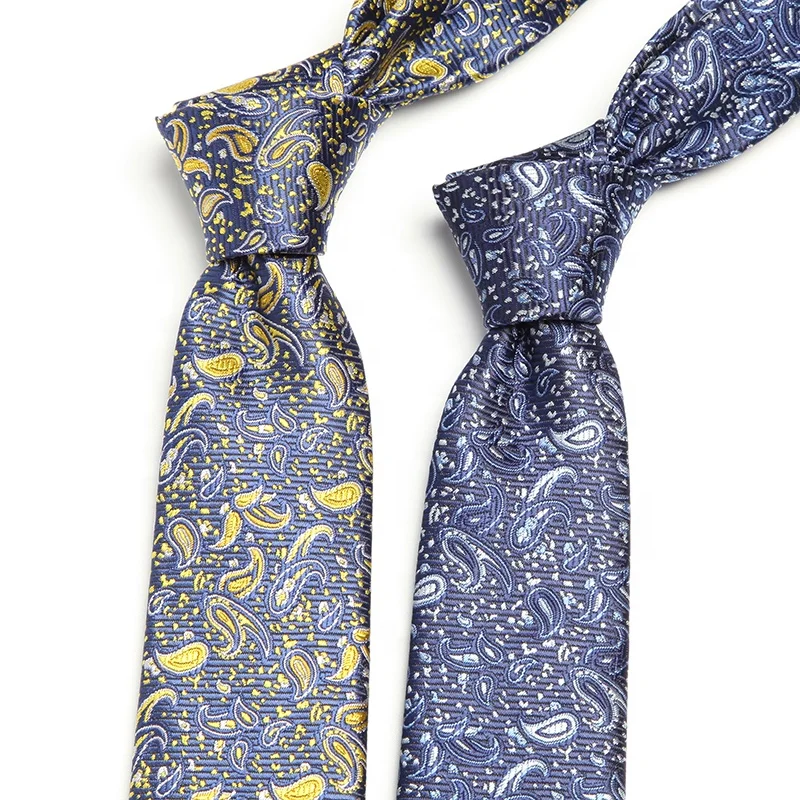 luxury brand design stock mens polyester colorful yellow and blue paisley floral silk ties men neckties 7cm