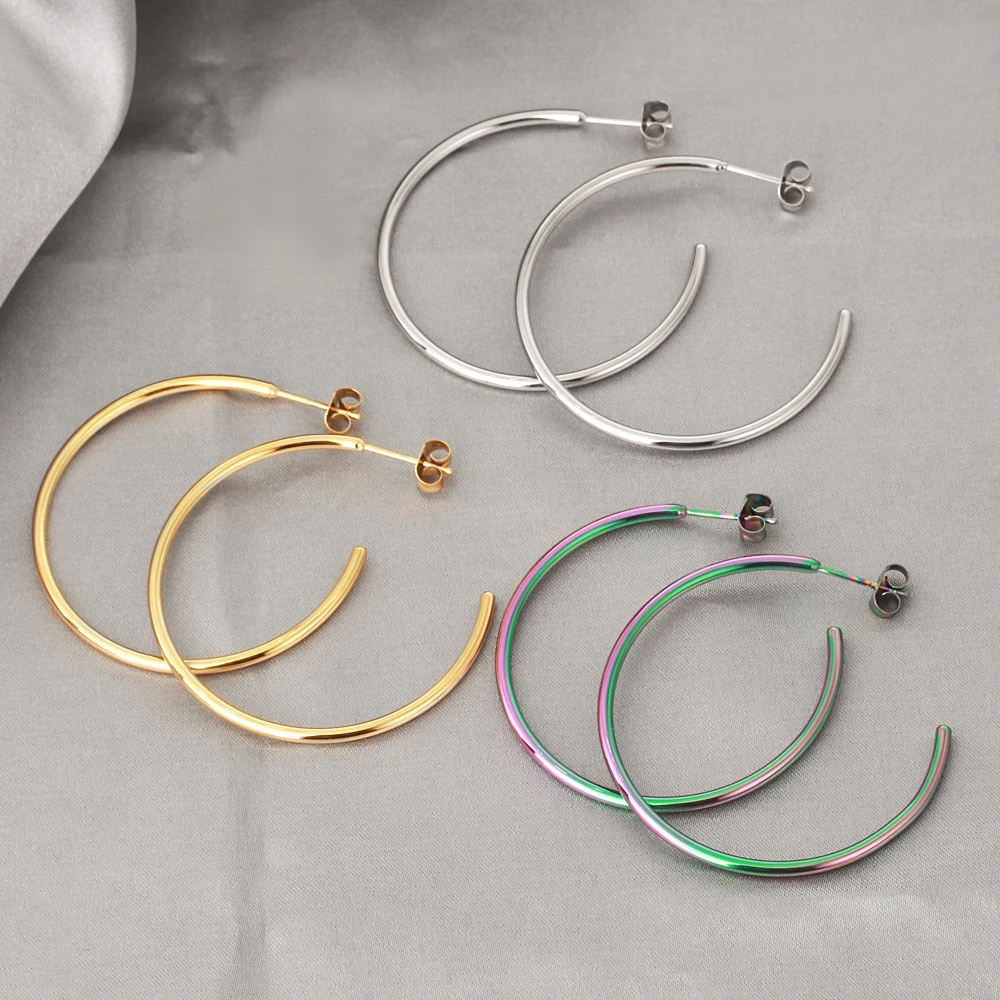 High Quality Ear Piercing Jewelry Minimalist Thin C Shape Earring Hypoallergenic Stainless Steel Gold Plated Hoop Earring
