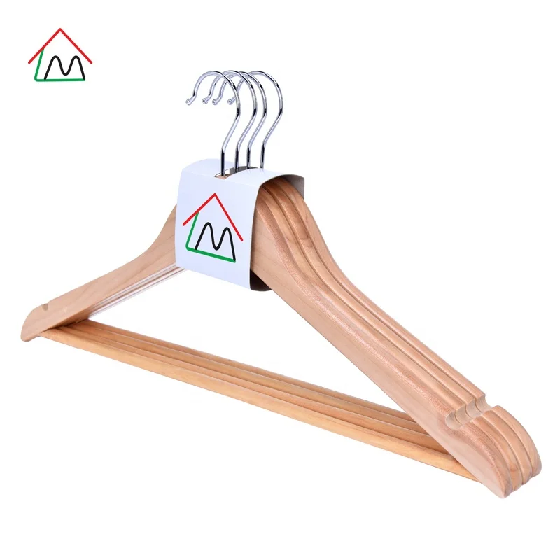 Customize wholesale adult non slip notched closet tank tops solid wooden hangers set for cloths clothes