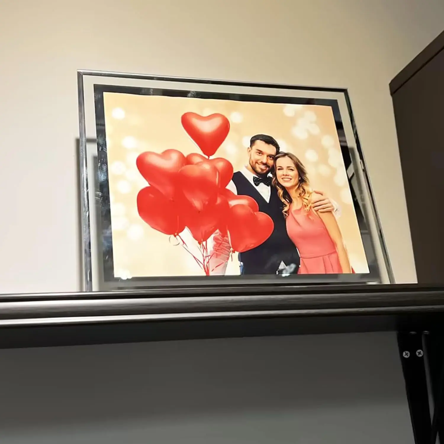 Wholesale Black Wooden L-Shaped Base Photo Frame Double Sided Glass Display 5-7 Inch Pictures Vertical Horizontal Orientation