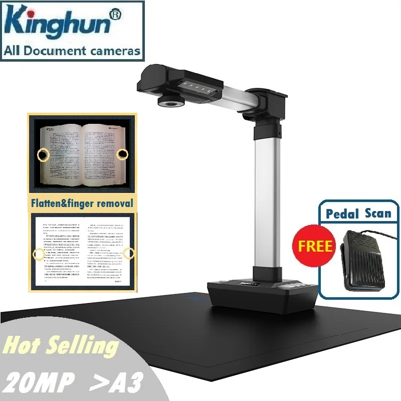A3 scanning area book curve surface flattening Portable 20 mega pixel Book Document Scanner Camera