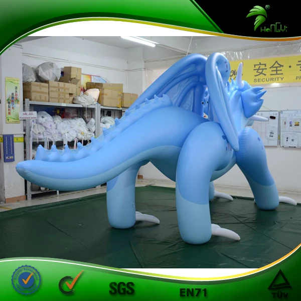 Hongyi Toys Vivid Inflatable Cartoon Toy Animals for Party Inflatable Blue Dragon for Playing Riding