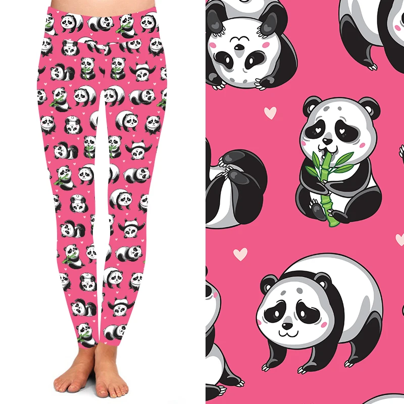 High quality 92% polyester 8% spandex 230gsm buttery soft pink heart panda leggings