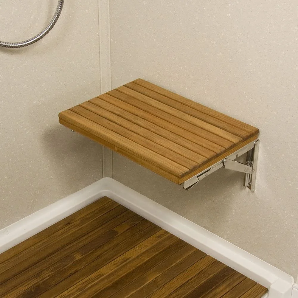 Shanghang Stainless Steel with Teak Wall-Mount Board Shower Bench Boat Wood Folding Hench