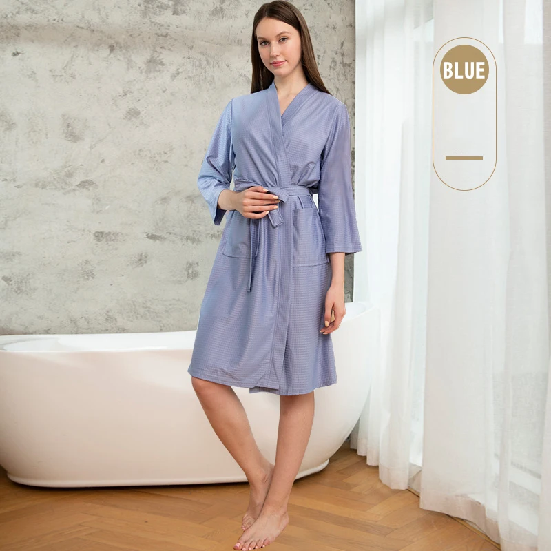 100% polyester Luxury Thin Soft House Bath robe Unisex Knit bathrobes For Women Quick Dry Shower Lightweight Waffle Robes