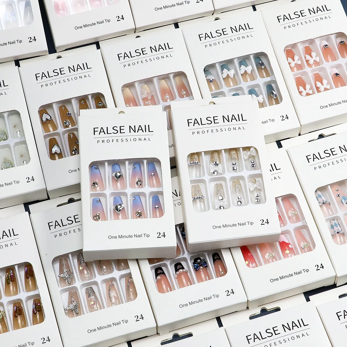 Новые роскошные акриловые накладные ногти со стразами дизайн во французском стиле для пальцев включает нанесение клея