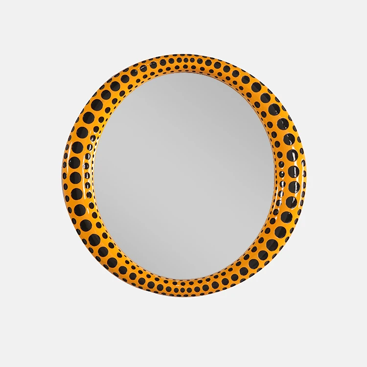Polka Dot Framed Mirror Custom Support Wall Mirror Interior Hanging Round Shaped Ornament Home Decor for Project Mock-up