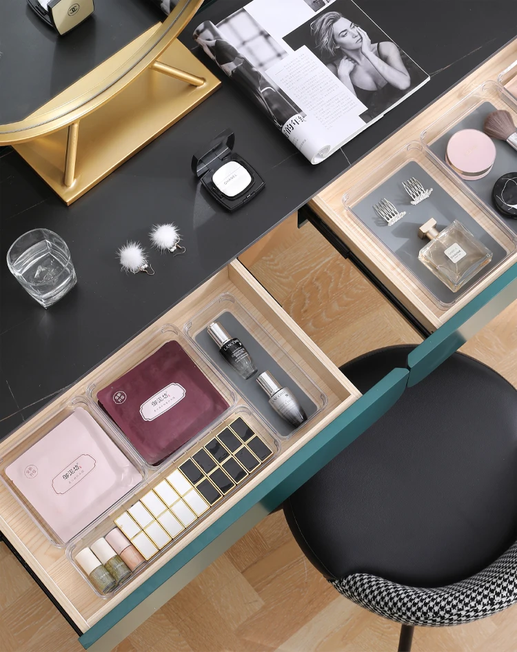 Wholesale  4sizes stackable PET eco-friendly waterproof clear drawer organizer box for home