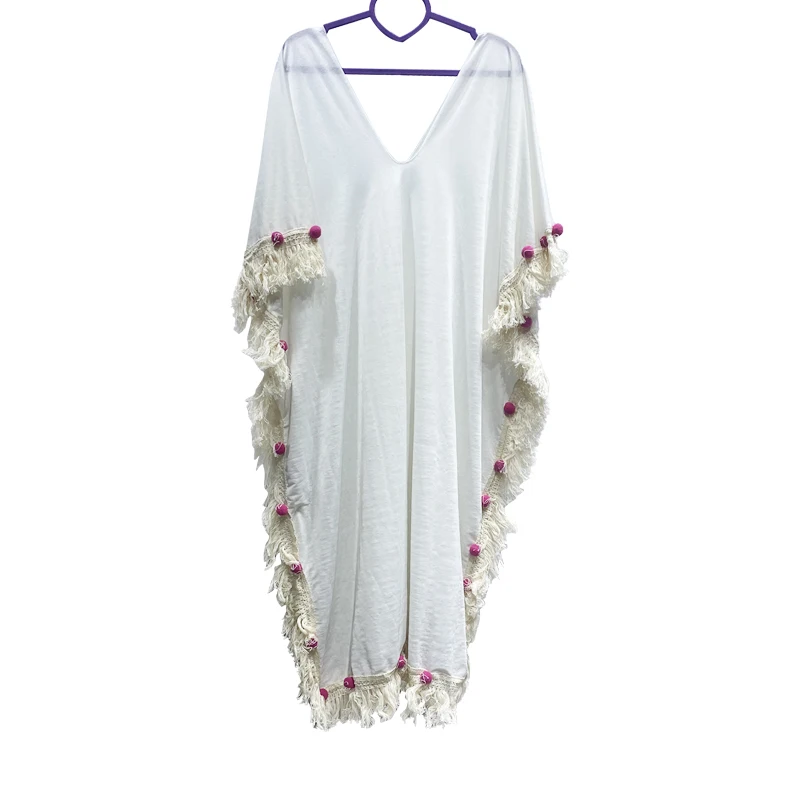 long polyester viscose tassels beachwear dress sleeve lace crochet women swimsuit