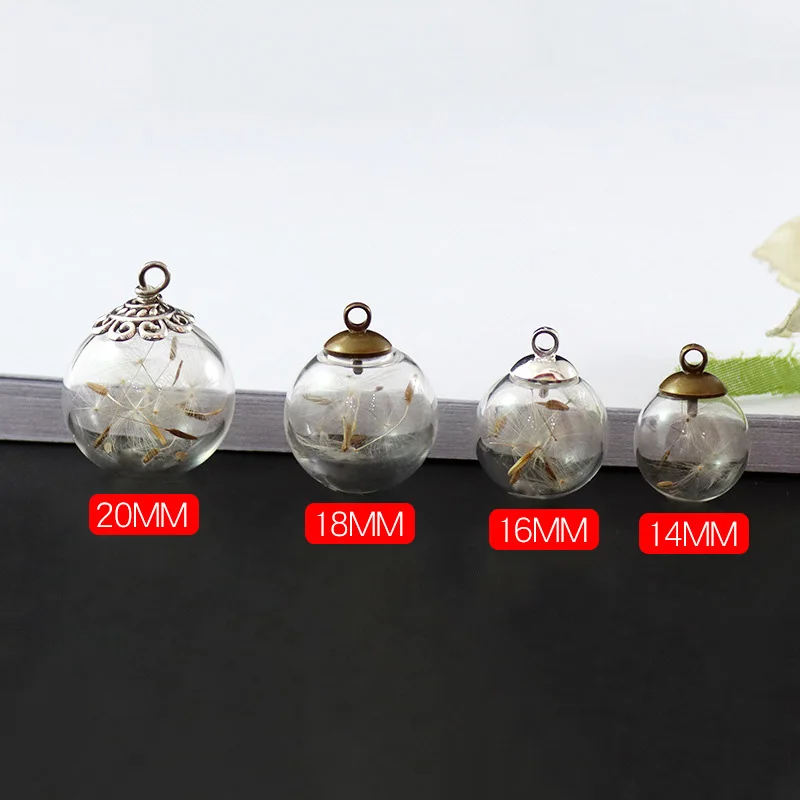 Стеклянный Одуванчик с шариком из натуральных сушеных семян одуванчика подвеска «сделай сам» для ожерелья браслета сережек 14 мм 16 18 20