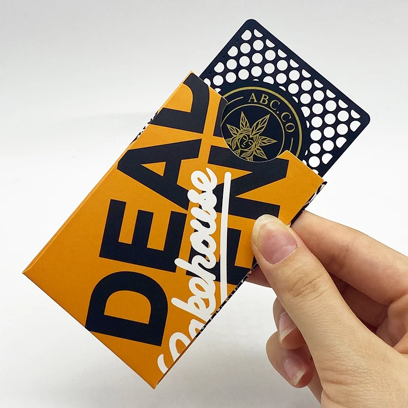 Custom stainless steel card herb grinder smoking weed tobacco hollow out crusher metal grinder business cards