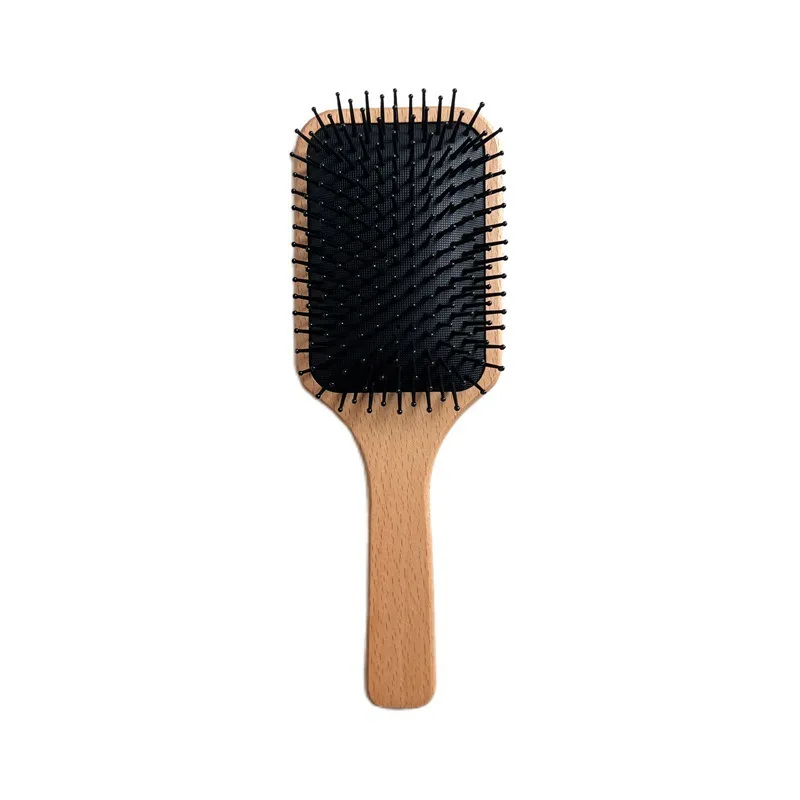 Japanese Minimalistic style Eco-friendly Custom Beech Wooden Paddle Air Cushion Hair Brush Detangling Massage Comb Home Salon