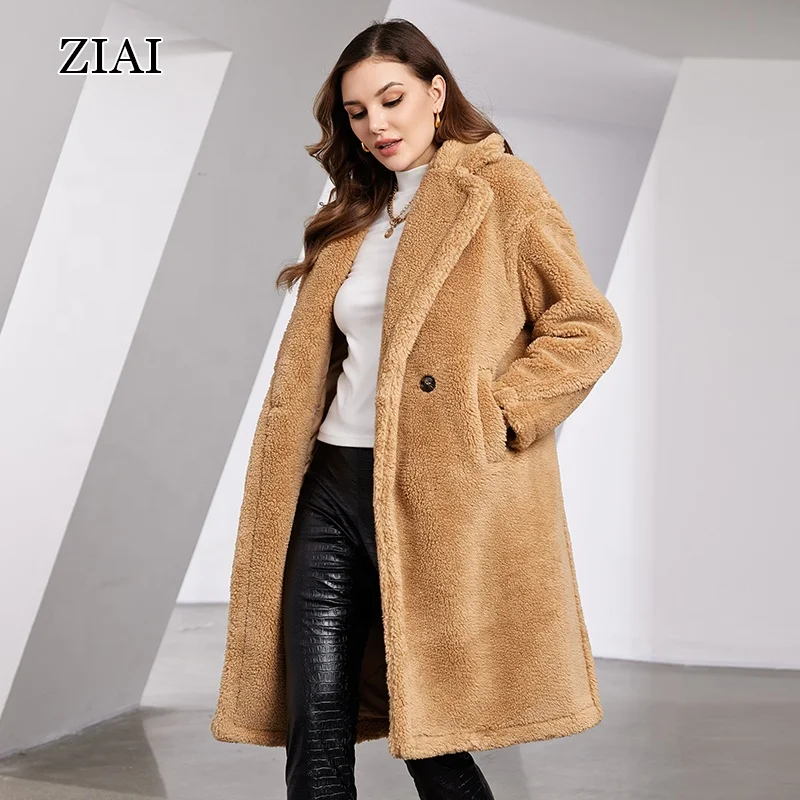 Hot sale women shearing fur winter coat oversize winter outwear wool overcoat real shearling coats sale