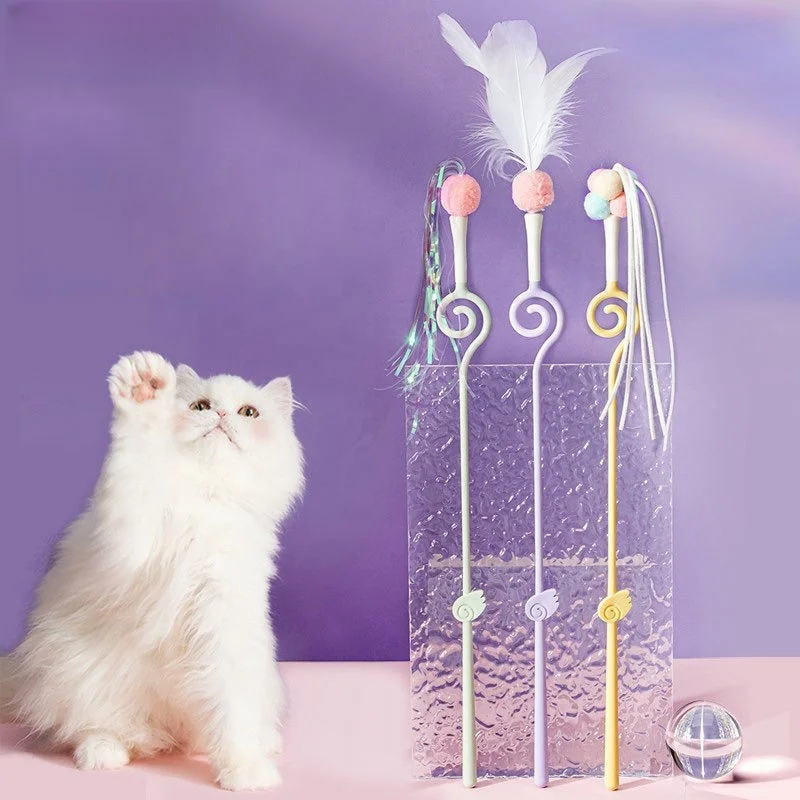 Magical Feathers Cat Toy Interchangeable Cat Stick Interactive Cat Wand Toys