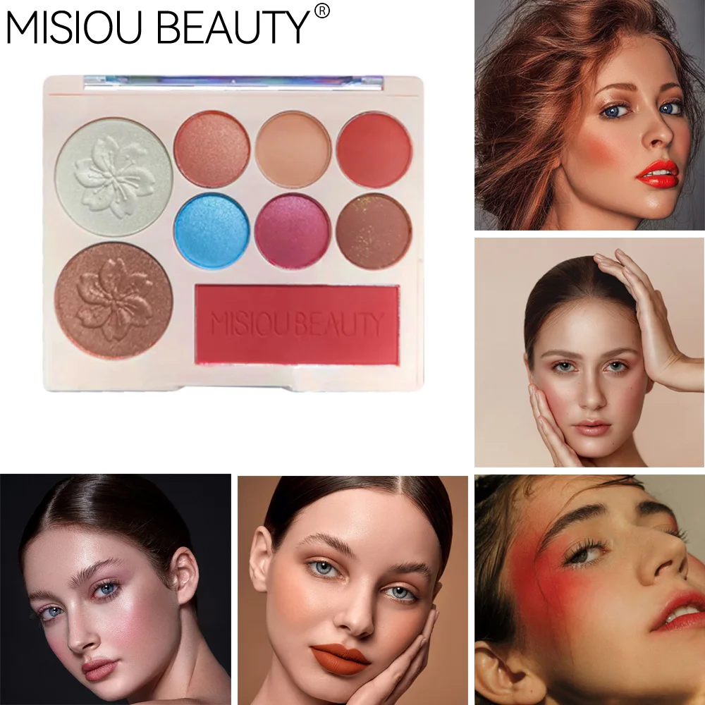 Makeup 2023 new 9-color romantic cherry blossom matte makeup highlighter eyeshadow blush combination disc