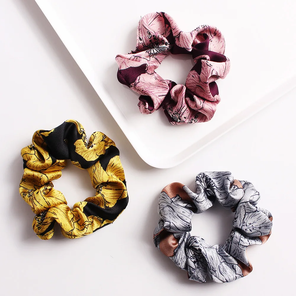 custom shiny metallic silk hair scrunchies ponytail holder satin scrunchie elastic band satin silk-like hair ties