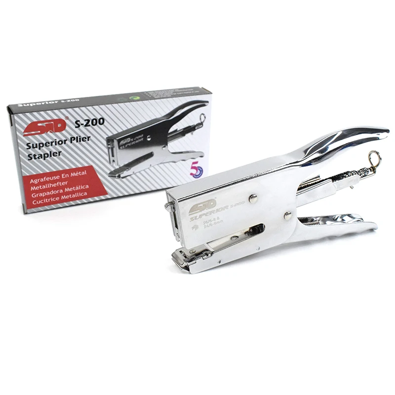 S-200 High Quality Office Desktop 45 Sheets Hand Held Silver Metal Stapler Classical Plier Stapler