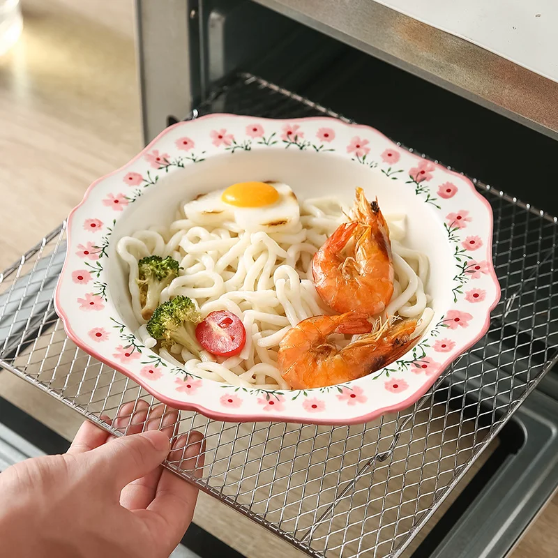 Wholesale In Stock Ceramic Large Noodle Soup Bowl Stoneware Hand-Painting Dinnerware Pink Ramen Bowl Oven Microwavable Safe
