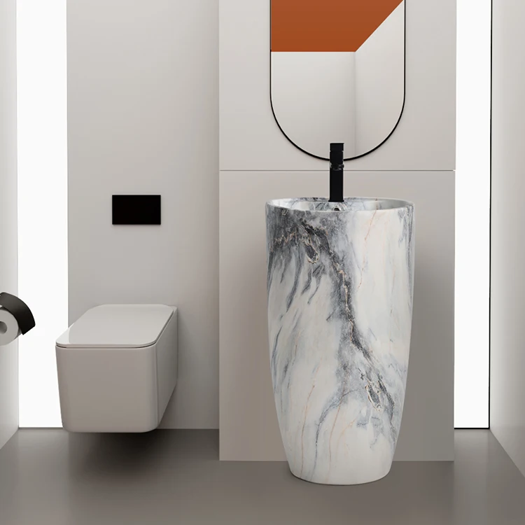 Hot sales high quality bathroom pedestal basin ceramic marble freestanding basin
