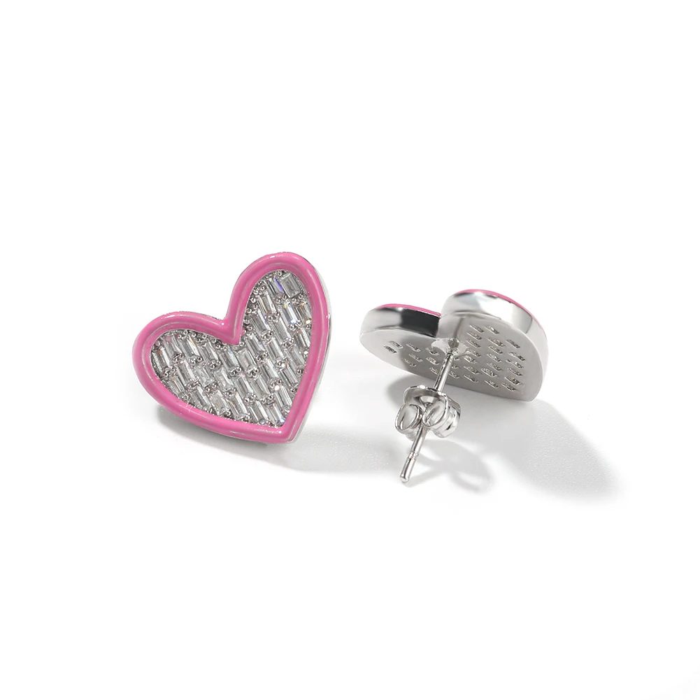 UWIN Pink CZ Heart Shape Chain Pendant Iced Pink Oil Earring Hiphop Women Necklace Rapper Fashion Women Jewelry Set