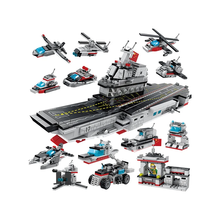 Promotional bagged military building blocks toy fighter deformation robot warship building blocks