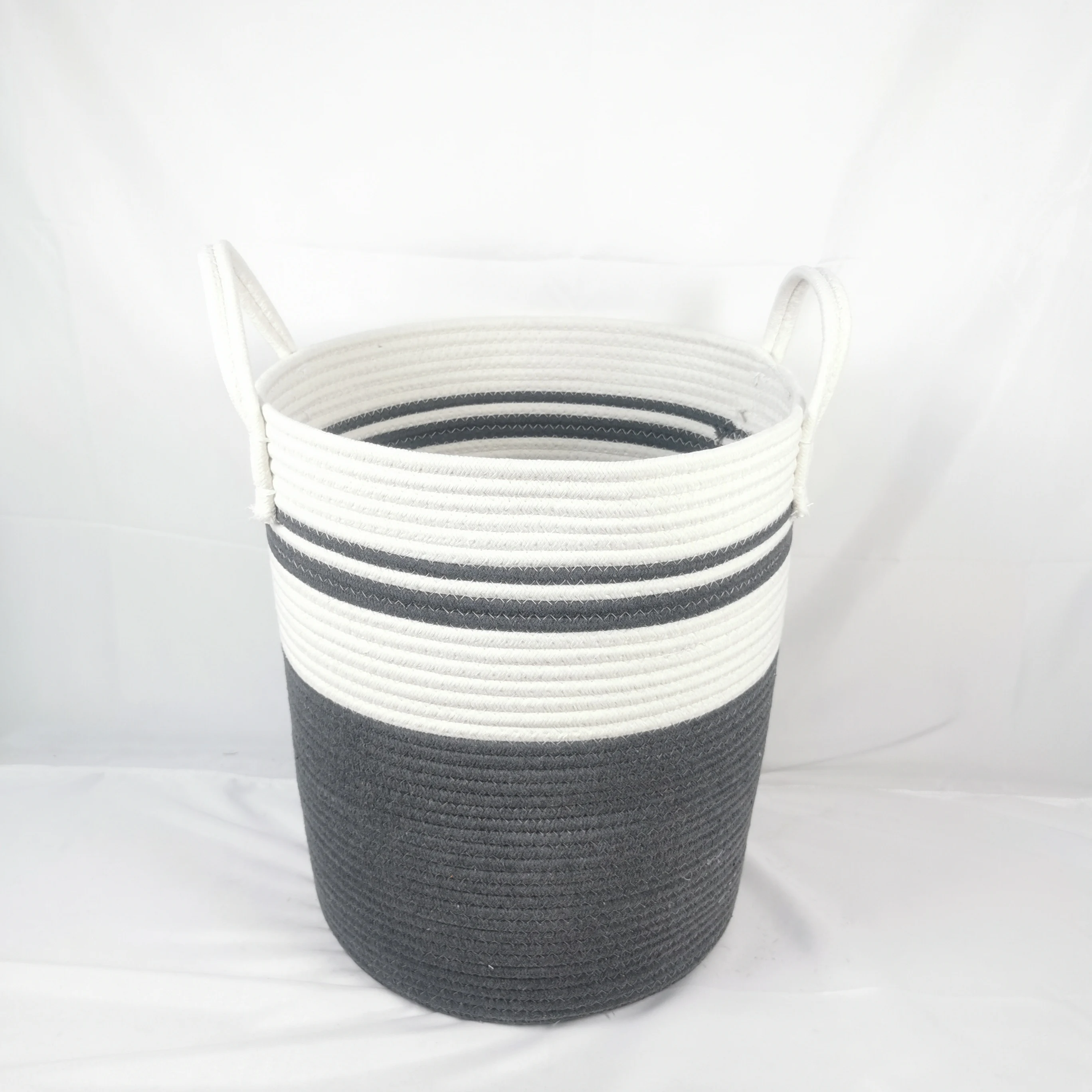 Home Decoration And Storage Woven Cotton Rope Storage Basket With Handles
