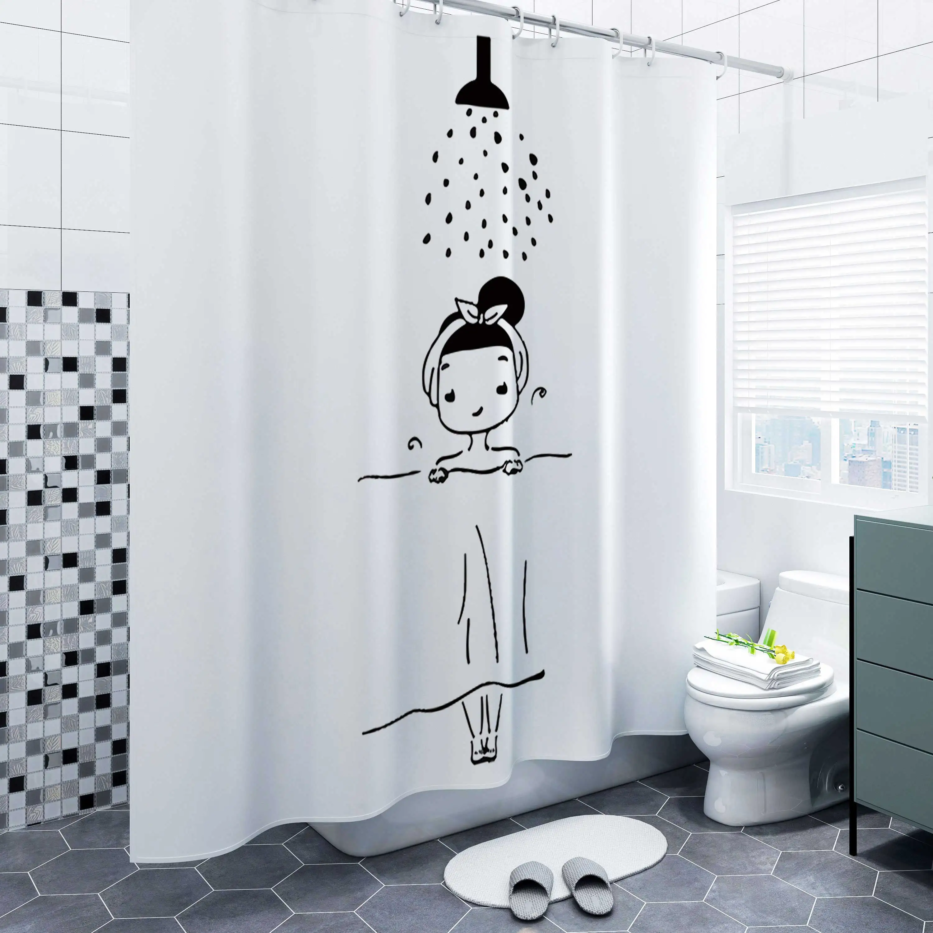 
Flamingo Deer Girl Shower Curtains Waterproof Polyester Bathroom Curtain Ruffle Curtains For Bathroom With Hooks 