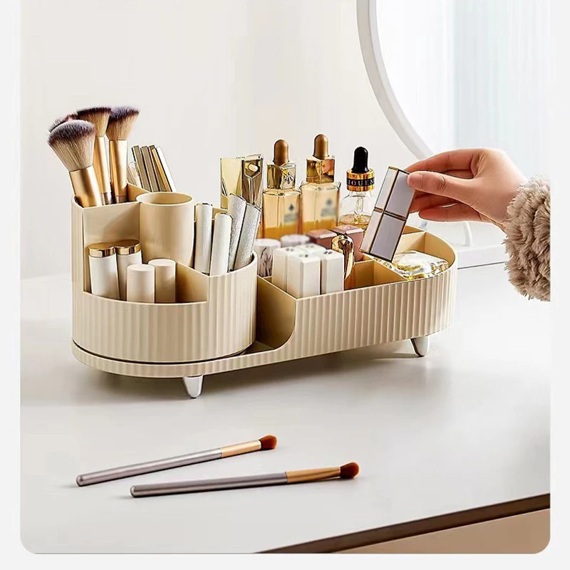 NISEVEN Hot Sale Multifunction Compartment Makeup Brush Holder 360 Rotating Cosmetic Organizer Vanity Plastic Makeup Organizer