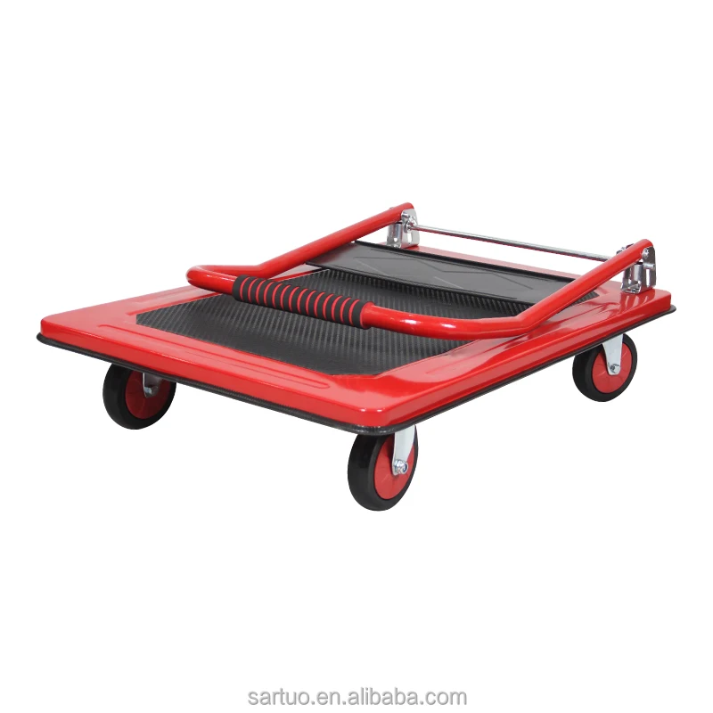Red steel trolley Four-wheeled truck New product trailer logistics Workshop Easy to store hand cart