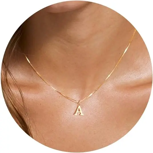 Foxgirl Gold Initial Necklaces for Women Girls, Dainty Gold Letter Necklace Tiny A-Z Pendant Choker Necklace Trendy Cute Persona