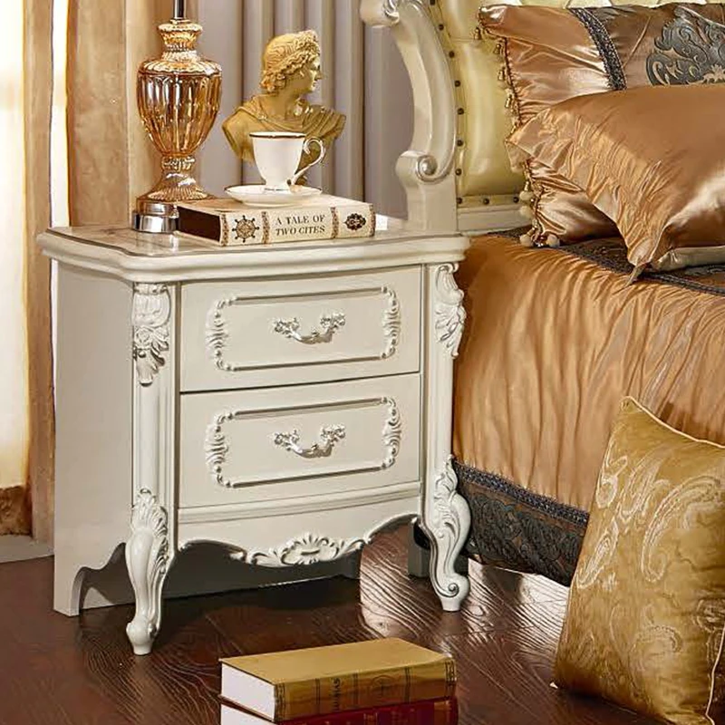 Classical luxury bedroom white nightstand bedside table , French elegant small nightstand