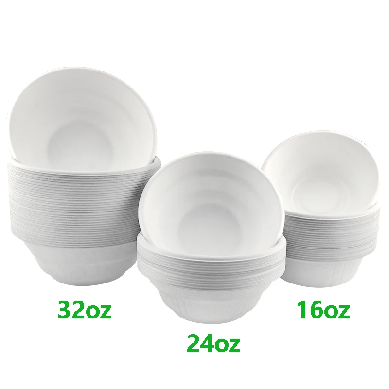 Bpi Certified Disposable Cereal Bowl Large Bagasse Pulp 500ml 700ml 1000ml Large Double Wall Eco Friendly Bowls