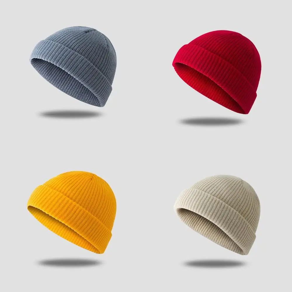 
Solid Color Beanie Hat Slouchy Cuffed Short Melon Cap winter knit hat men women fashion knitted fisherman hat China manufacturer 