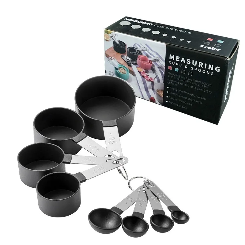 Adjustable Collapsible 8Pcs Kitchen Baking Measuring Silicone Plastic Measuring Cups And Spoons Set Scale Plastic