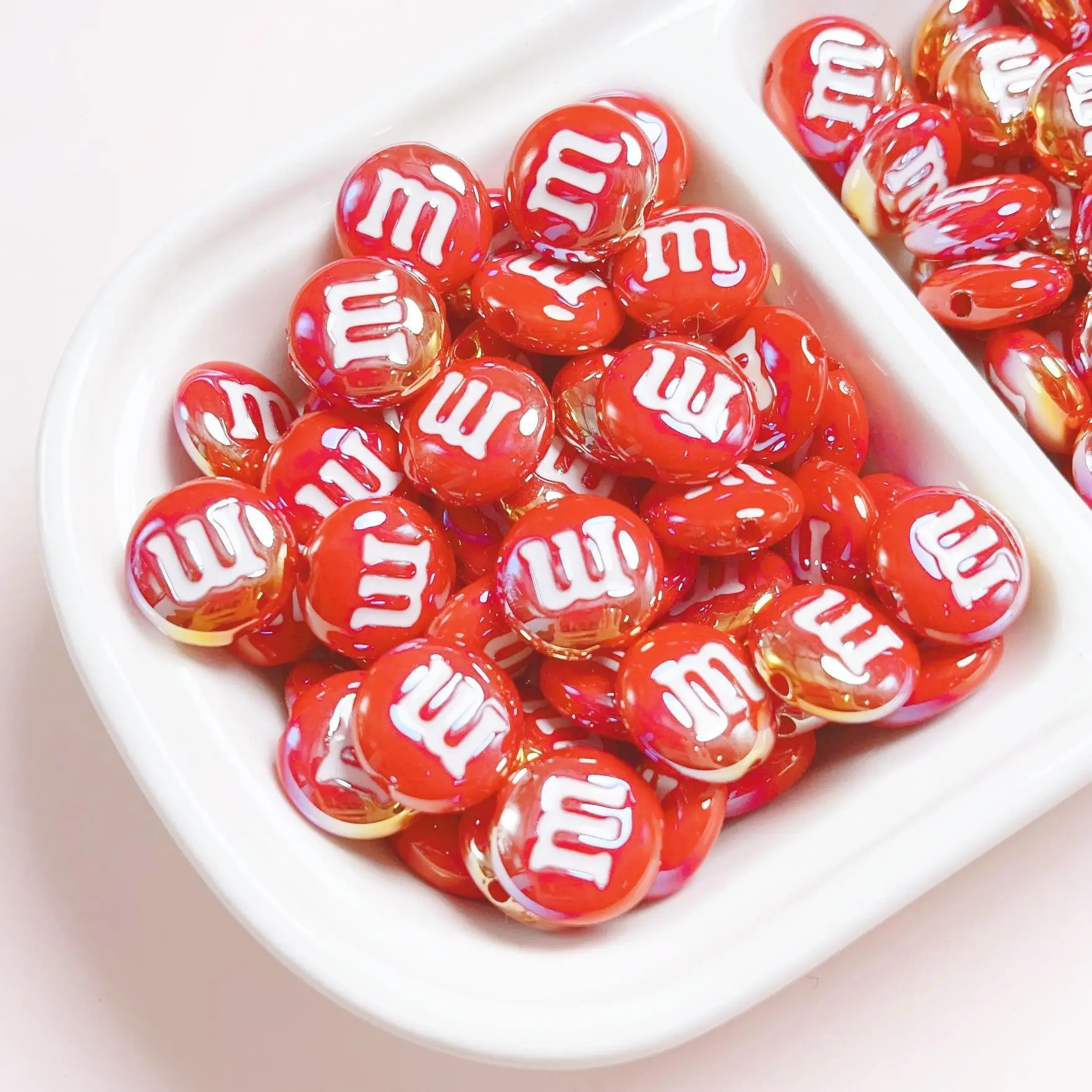 Explosive 14mm light plated rainbow M bean loose beaded diy mobile phone chain key chain material accessories