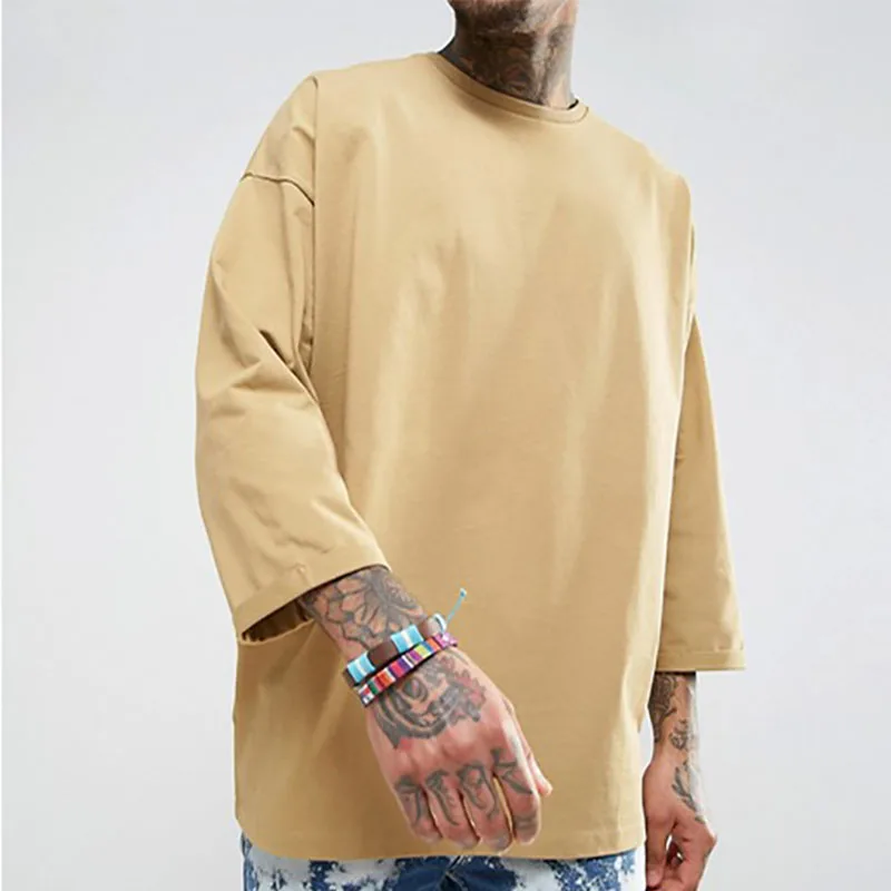 100% Cotton Dropped Shoulder Sleeve 3/4 Sleeve Oversized Tshirt Short Sleeve Blank T Shirt For Men