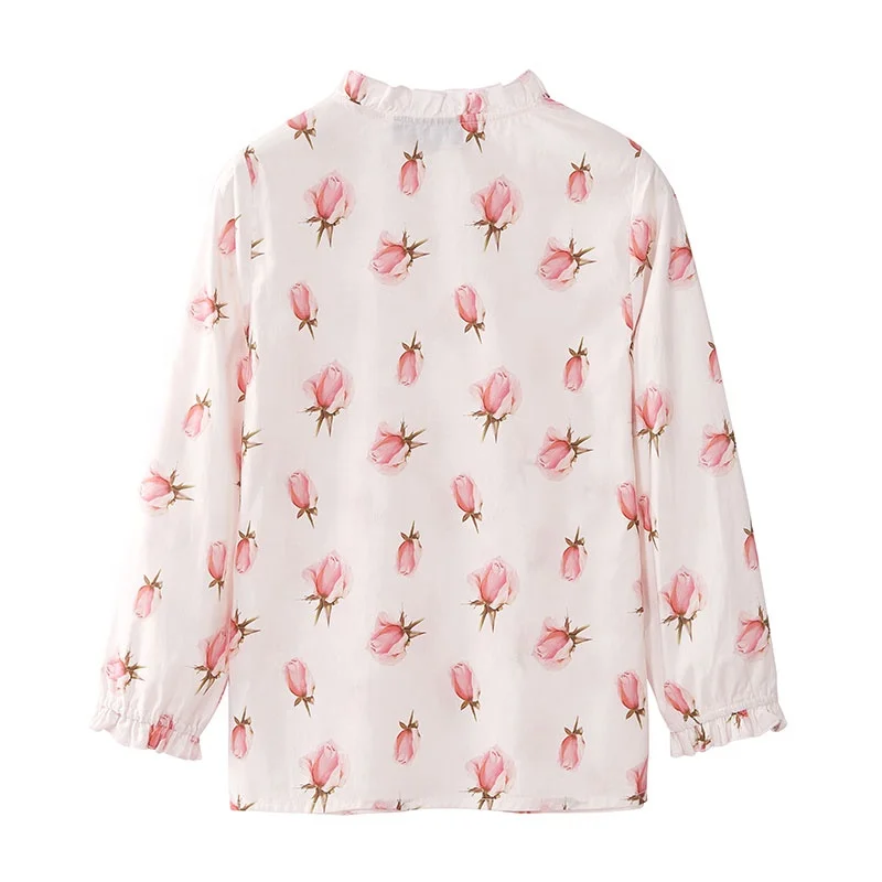 
Gabby Loop Kids Autumn Girls Ruffle Long Sleeve Flower Printed Button Down Shirts Princess Cotton Soft Tops Kid Blouse Children 