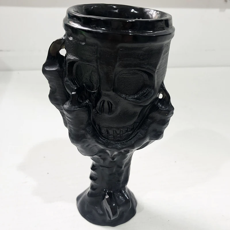 Natural Rock Hand Made Goblets with Crystal Skulls Feng Shui Black Obsidian for Ornament