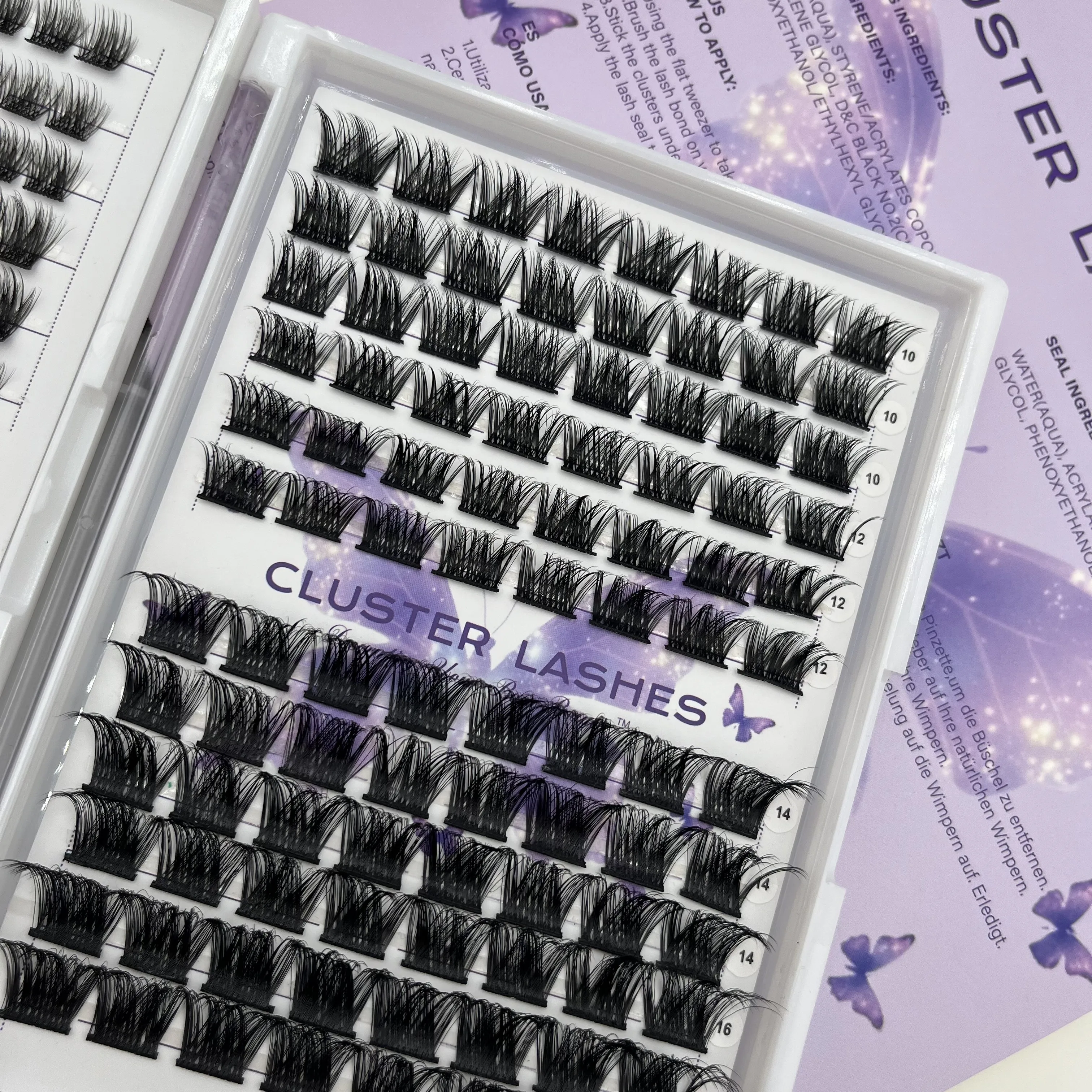 Factory Price Wholesale Natural Long Super Soft Fluffy Individual Cluster Eyelash Extensions Kit Handmade C D Curl Mix length