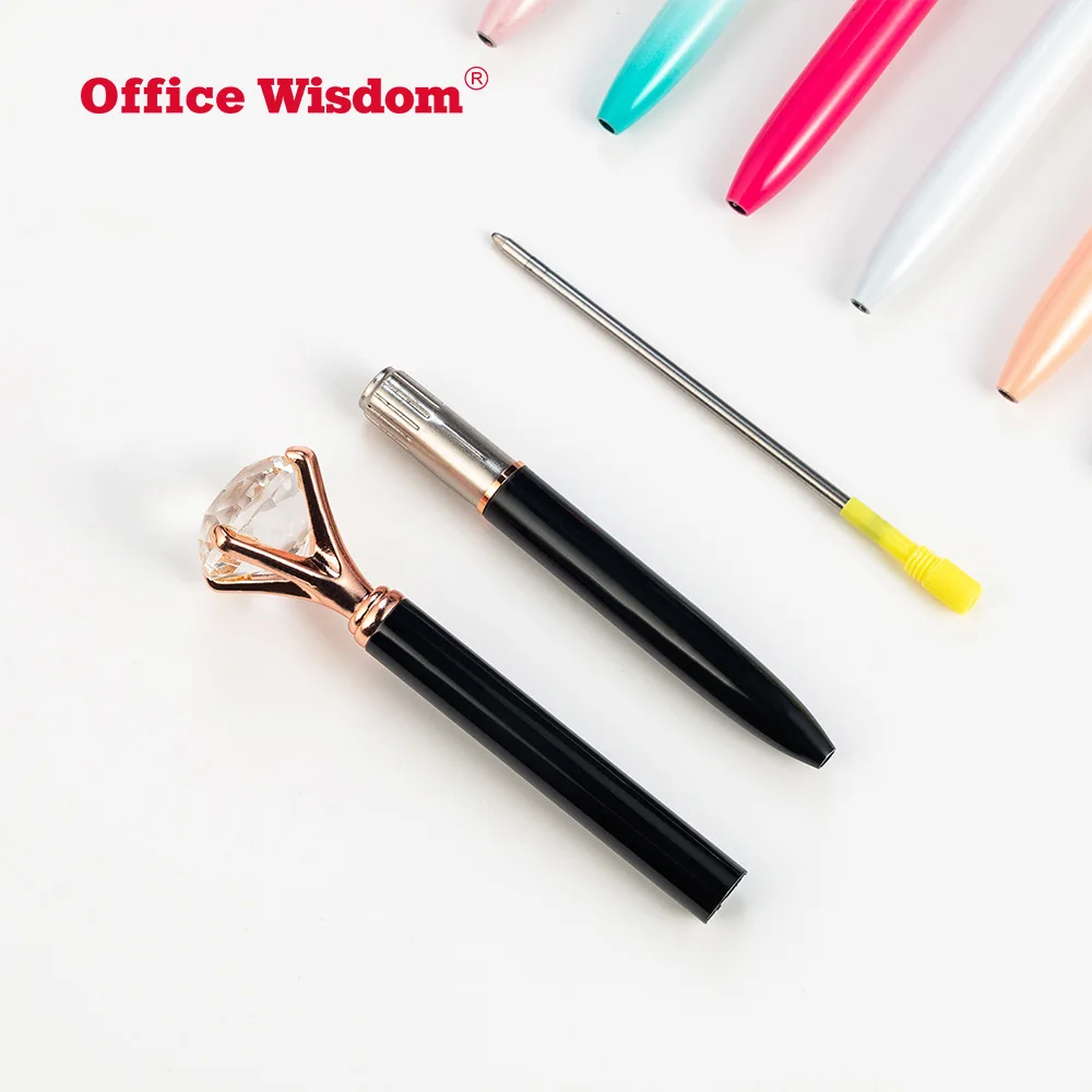 Customized Logo Crystal Crown Style Metal Ballpoint pen Ball Pen With Big Crystal Diamond