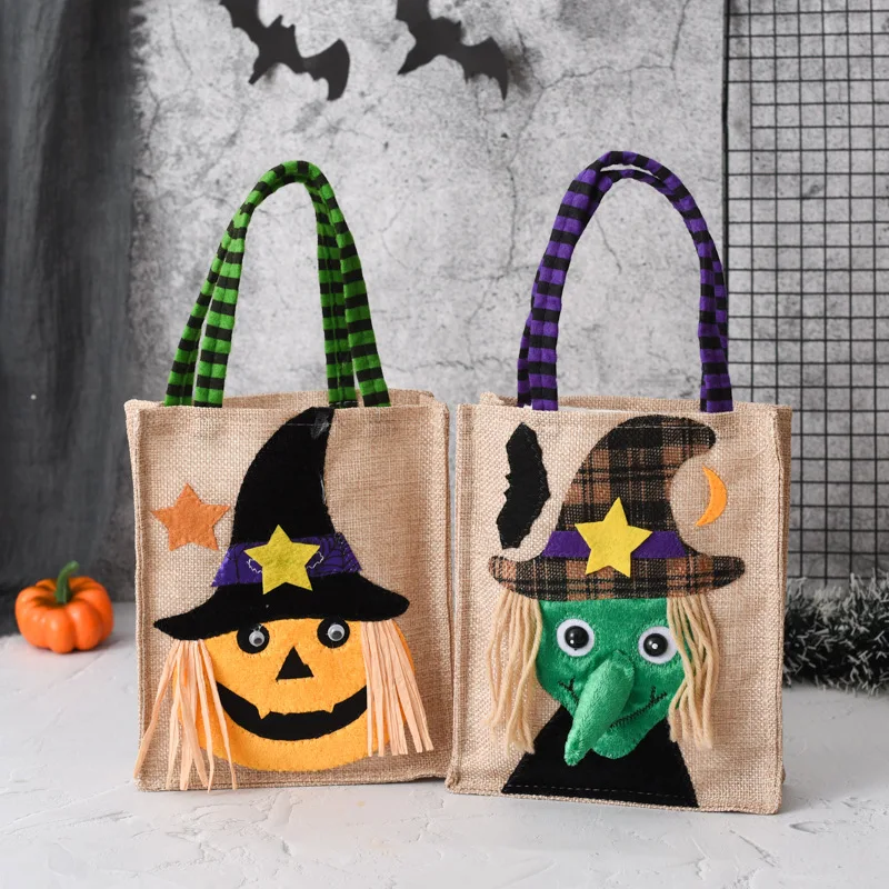 2024 New Halloween Decoration Candy Bag Portable Pumpkin Felt Bag Candy Chocolate Kindergarten Children Halloween Scene Layout