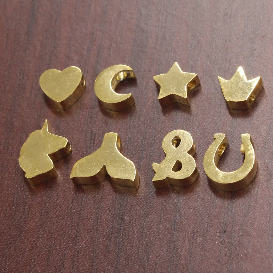 Wholesale Stainless Steel Beaded  Heart Shape Charms Unicorn Star Moon Crown Music Note Horseshoe Fish Tail  for Jewelry Making
