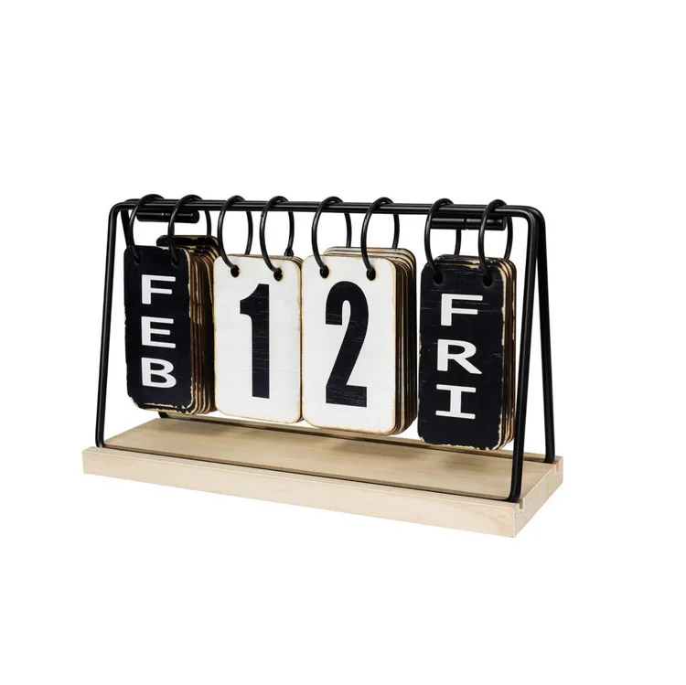 Wooden Desk Calendar Standing Flip Vintage Daily Desktop Calendar for Home Office Decor Foldable and Reusable