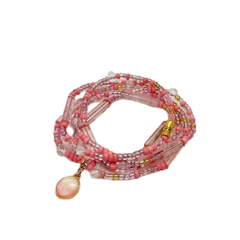 2024 hot selling bohemian waist bead belly chain fashion summer beach colorful crystal beads pendant waist chain for women girls