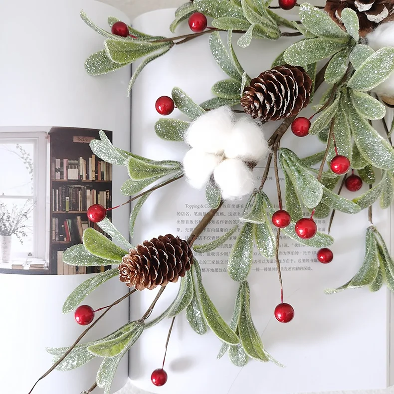 Artificial Christmas swag plastic glitter eucalyptus leaves tear drop swag with cotton