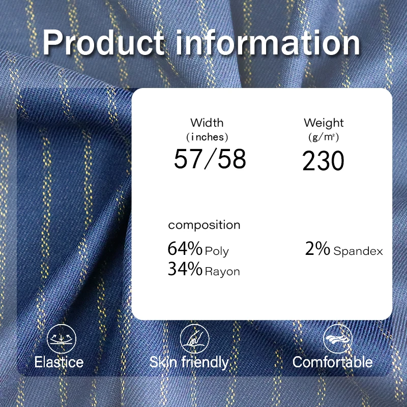 Low Price 230GSM Polyester Rayon Spandex Fabric Yarn Dyed Woven Twill Stripe Men Quilted Suit Fabric For Clothing Home Textile