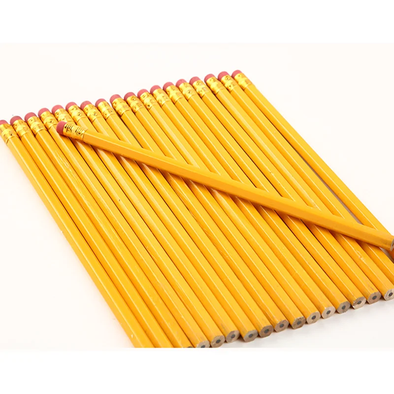 Poplar Wood Hexagonal Yellow HB Pencil with Eraser Natural Wooden Standard Pencil for Office and School Use